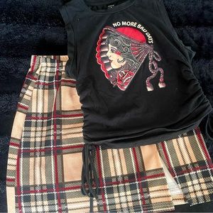 Matching ‘No More Bad Days’ Trad Tattoo Tee + Plaid Skirt / Co-Ord